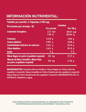 Maca: maca (negra amarilla roja) life 360+ 240 cápsulas life360+ con maca de sin tamaño