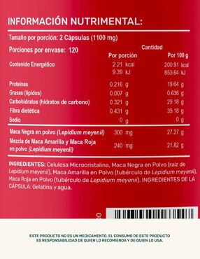 Maca: maca (negra amarilla roja) life 360+ 240 cápsulas life360+ con maca de sin tamaño