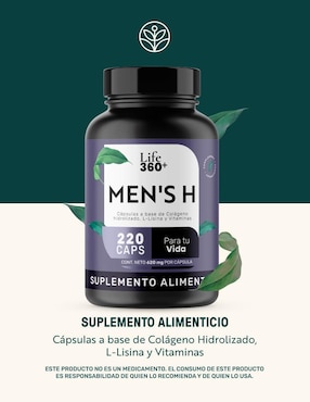 Men's H: Colágeno Hidrolizado + Vitaminas + Estearato Magnesio + L-Lisina Life 360+ Life360+
