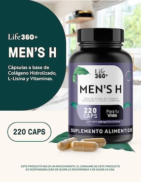 Men's H: Colágeno Hidrolizado + Vitaminas + Estearato Magnesio + L-Lisina Life 360+ Life360+