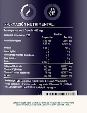 Men's H: Colágeno Hidrolizado + Vitaminas + Estearato Magnesio + L-Lisina Life 360+ Life360+
