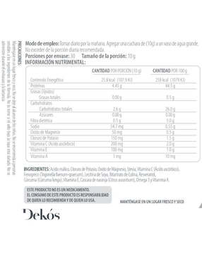 -CLL Suplemento Alimenticio Dekós con colágeno hidolizado, vitamina C sabor naranja de 300 g