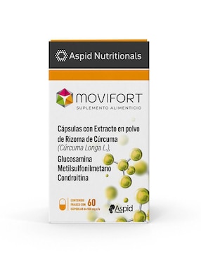 Movifort Movifort con extracto en polvo de rizoma de cúrcuma glucosamina de 60 cápsulas