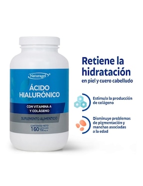 Ácido Hialárunico con Vitamina A y Colágeno Hidrolizado Naturagel de 160 cápsulas