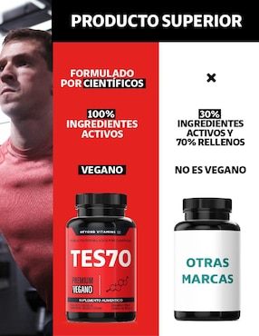 Testo Premium Vegano Beyond Vitamins con fenogreco, maca, l arginina, zinc, vitamina d3, ácido aspártico, l-citrulina y creatina monohidratada de 60 cápsulas