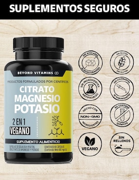 Citrato de Magnesio + Potasio Vegano Beyond Vitamins con citrato de magnesio de 60 cápsulas