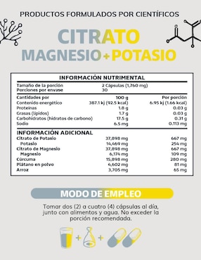 Citrato de Magnesio + Potasio Vegano Beyond Vitamins con citrato de magnesio de 60 cápsulas