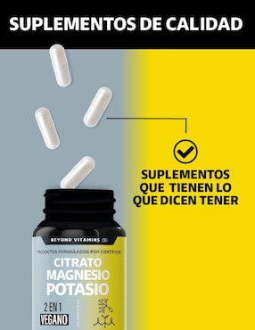 Citrato de Magnesio + Potasio Vegano Beyond Vitamins con citrato de magnesio de 60 cápsulas