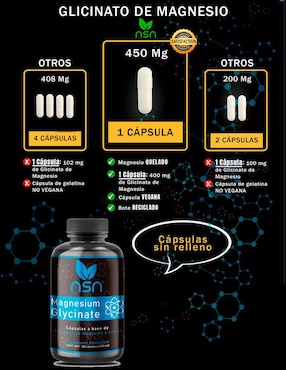Glicinato de Magnesio Natural Smart Nutrition con magnesio de 450 g