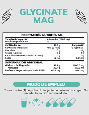 Glicinato de Magnesio, Magnesio y Pimienta Negra estandarizada al 95% Beyond Vitamins de 60 cápsulas