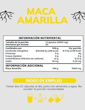 Maca Peruana Beyond Vitamins con maca amarilla, aceite de onagra de 60 cápsulas