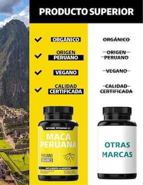 Maca Peruana Beyond Vitamins con maca amarilla, aceite de onagra de 60 cápsulas