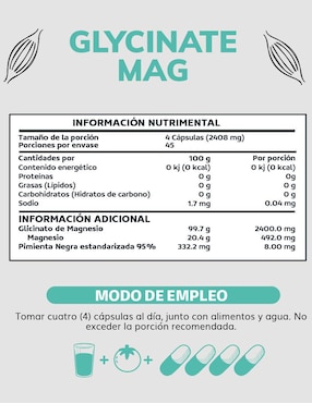 Glicinato de Magnesio, Magnesio y Pimienta Negra estandarizada al 95% Beyond Vitamins de 180 cápsulas