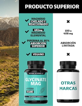 Glicinato de Magnesio, Magnesio y Pimienta Negra estandarizada al 95% Beyond Vitamins de 180 cápsulas