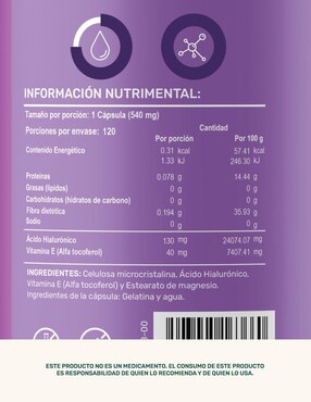Hialu-E: Ácido Hialurónico + Vitamina E + Estearato de Magnesio Life 360+ Life360+