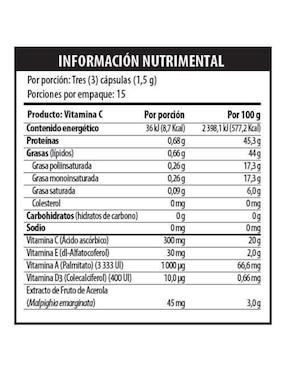 Vitamina C + Vitaminas A, D, E
Fruto de Acerola Solanum de 45 cápsulas