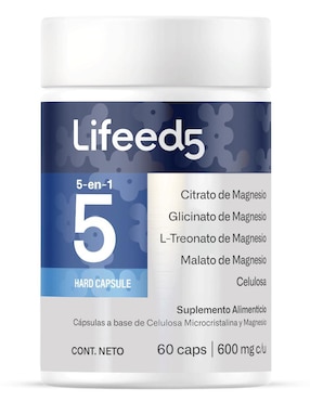 Suplemento Alimenticio Magnesio Lifeed5 con citrato de magnesio 60 cápsulas