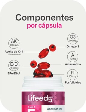 Aceite de Krill + Astaxantina + Omega 3, EPA y DHA LIFEED5 Lifeed5