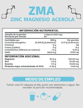 ZMA zinc magnesio acerola Beyond Vitamins de 60 cápsulas