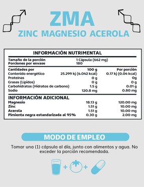 ZMA zinc magnesio acerola Beyond Vitamins de 180 cápsulas