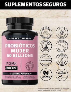 Probióticos mujer 60 Billions + Prebióticos Beyond Vitamins de 60 cápsulas