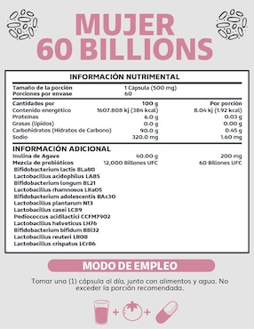 Probióticos mujer 60 Billions + Prebióticos Beyond Vitamins de 60 cápsulas