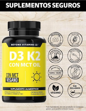 Vitamina D3, Vitamina K2 con MCT Oil Beyond Vitamins de 60 cápsulas