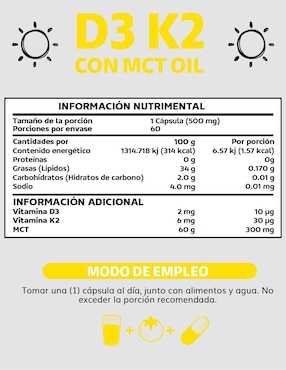 Vitamina D3, Vitamina K2 con MCT Oil Beyond Vitamins de 60 cápsulas