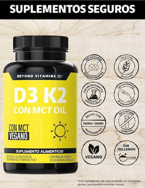 Vitamina D3 Vitamina K2 con MCT Oil Beyond Vitamins de 180 cápsulas