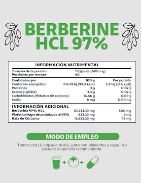 Berberine HCL 97% Beyond Vitamins con berberina de 60 cápsulas