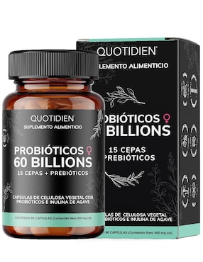 Probioticos 60 Billion + Prebióticos Quotidien Con Probióticos, Prebióticos, Inulina De Agave Y Aloe Vera 60 Cápsulas