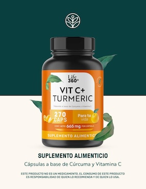 Vitamina c + turmeric (cúrcuma) Life360+ de 270 cápsulas