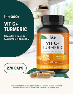 Vitamina c + turmeric (cúrcuma) Life360+ de 270 cápsulas