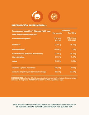 Vitamina c + turmeric (cúrcuma) Life360+ de 270 cápsulas