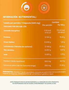 Vitamina c + turmeric (cúrcuma) Life360+ de 270 cápsulas