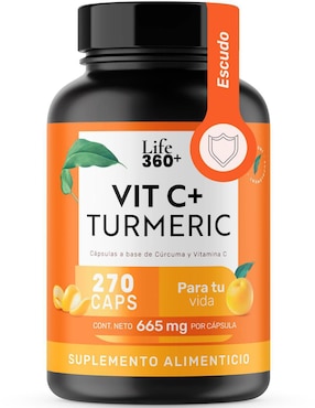 Vitamina c + turmeric (cúrcuma) Life360+ de 270 cápsulas