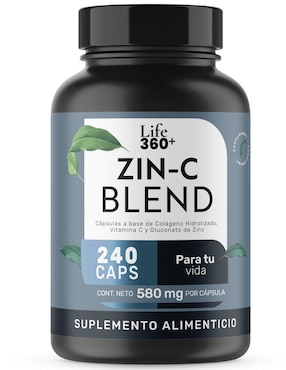 Zinc Life360+ Con Colágeno Hidolizado, Vitamina C 240 Cap