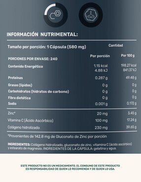 Zinc blend: Zinc + Colágeno Hidrolizado + Vitamina C Life 360+ Life360+