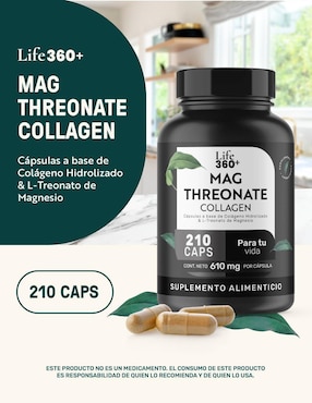 Mag threonate: colágeno hidrolizado + L-treonato magnesio Life360+ con magnesio de 210 cápsulas