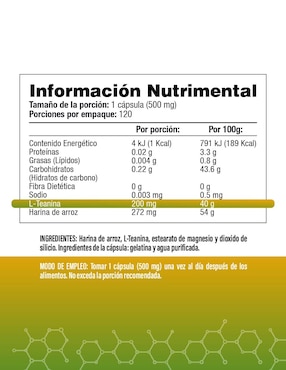 L-Teanina Salud & Vida Mx sabor original de 120 cápsulas