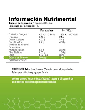 Té Verde Salud & Vida Mx de 100 cápsulas