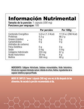 Ácido Hialurónico, Biotina y Colágeno Salud & Vida Mx de 10 cápsulas
