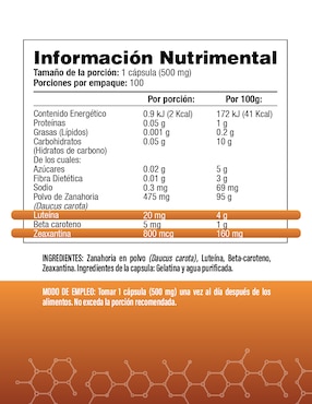 Luteína y Zeaxantina Salud & Vida Mx de 100 cápsulas