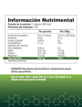 Espirulina Salud & Vida Mx de 100 cápsulas