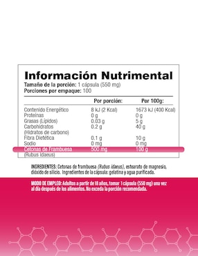 Cetonas de Frambuesa Salud & Vida Mx de 100 cápsulas