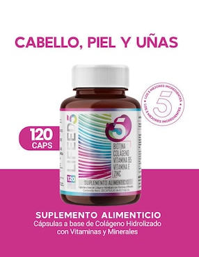Vitaminas Cabello, Piel y Uñas con Biotina, Colageno Hidrolizado Puro, Vitamina E, Vitamina B5 y Zinc Lifeed5