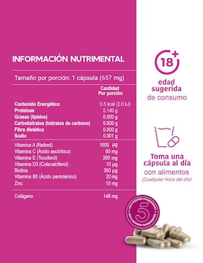 Vitaminas Cabello, Piel y Uñas con Biotina, Colageno Hidrolizado Puro, Vitamina E, Vitamina B5 y Zinc Lifeed5