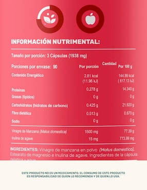 Apple Vinegar & Prebiotic: Cápsulas a base Vinagre de Manzana e inulina de agave Life 360+ Life360+