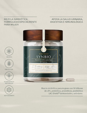 Synbio de Oxomio Gut Health Oxomio con probióticos, prebióticos, inulina de agave y aloe vera de 60 cápsulas
