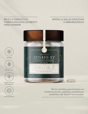 Synbio XY Hombre- Gut Health Oxomio con probióticos, prebióticos, inulina de agave y aloe vera de 60 cápsulas